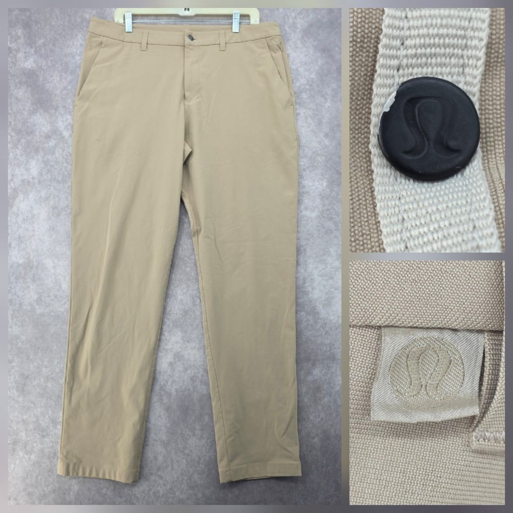 Lululemon Mens Commission Pant Slim Warpstreme Tan Khaki Chino Trousers 38x33